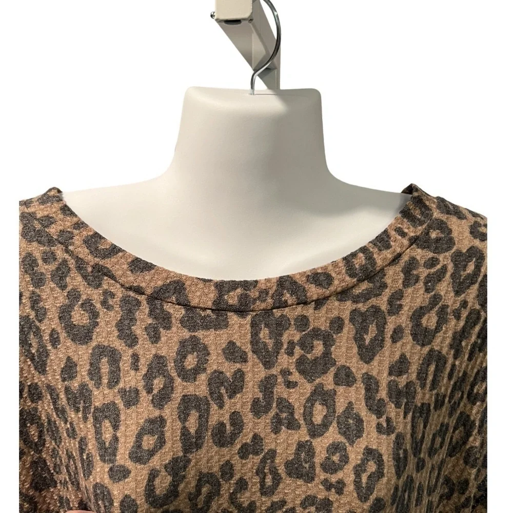 Iwollwnce Animal Print Waffle Short Sleeve Dress with Pockets Small